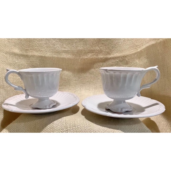 NIDERVILLER France pale lavender pedestal tea coffee cup and saucer set of 2 - Picture 2 of 9